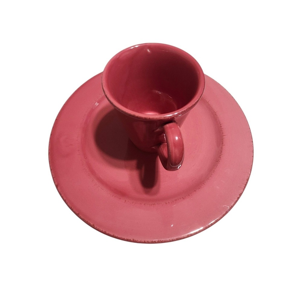 Bizzirri Italy Rose Mauve Ceramic Dinner Plate & Mug 2 Piece Set Distressed Rim